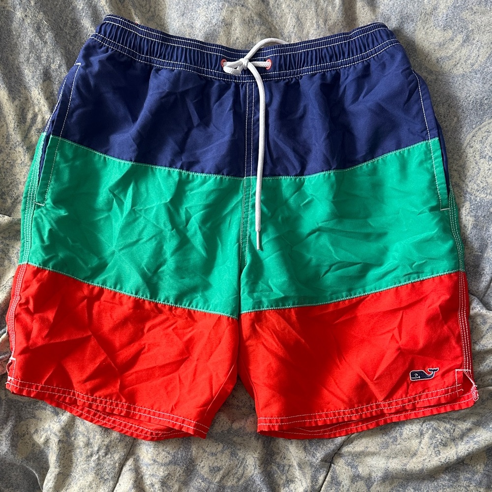 Vineyard Vines Navy, Green & Red Colorblock Swim Shorts